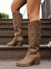 Women's Fashion Solid Color Versatile Electric Embroidery Leather Side Zipper Slope Heel High Boots