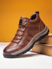 Men's High Top Faux Leather Hiking Boots Lace Up Round Toe Non Slip Rugged Sole Durable Comfortable For Outdoor Trekking Camping Work Everyday Travel