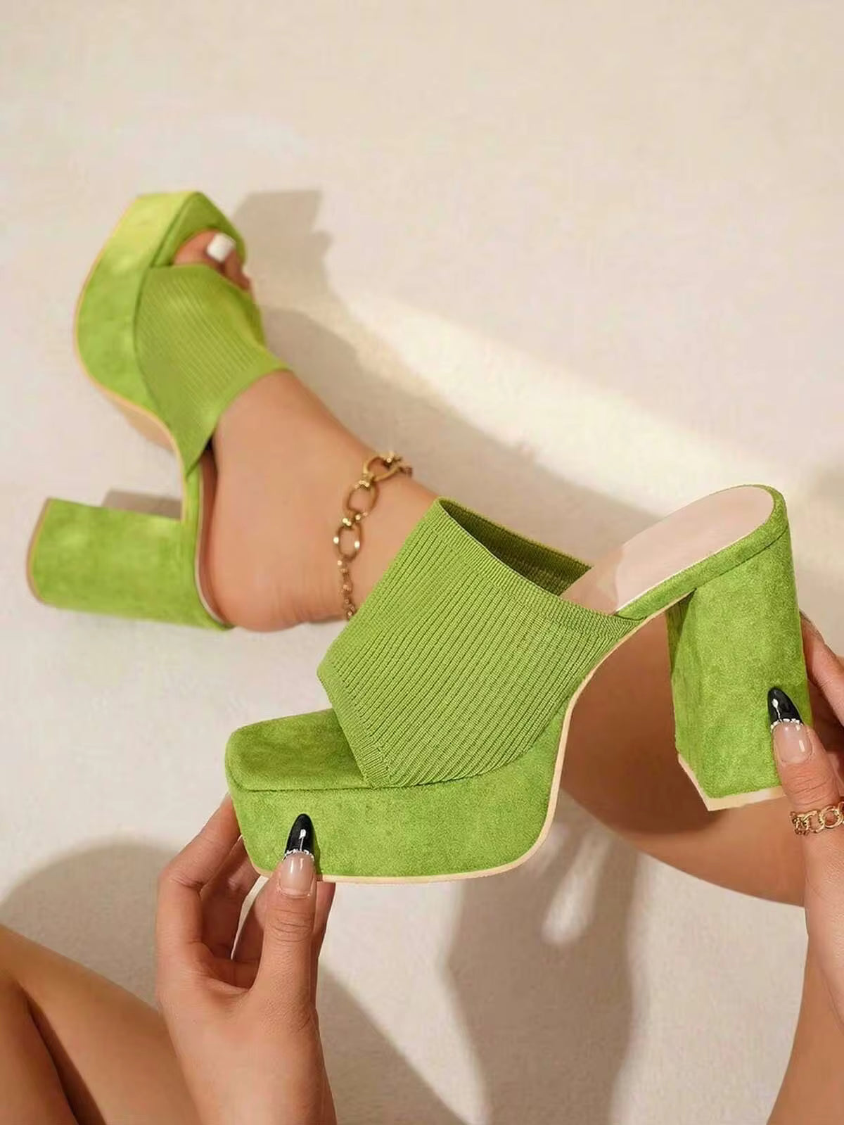 planare New Women's Thick Sole Chunky Heel Sandals, Slip-On Comfortable & Lightweight, Dopamine Color, Suitable For Casual, Daily, Party, Pool Matching In Summer,Platform Heels