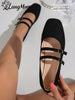 LangMoon Ashlee LangMoon 2026 Black Suede Double Buckle Square Toe Mary Jane Flats, Soft Cushioned Comfortable Insole, Minimalist Non-Slip, Suitable For Summer And All-Season Daily Commute